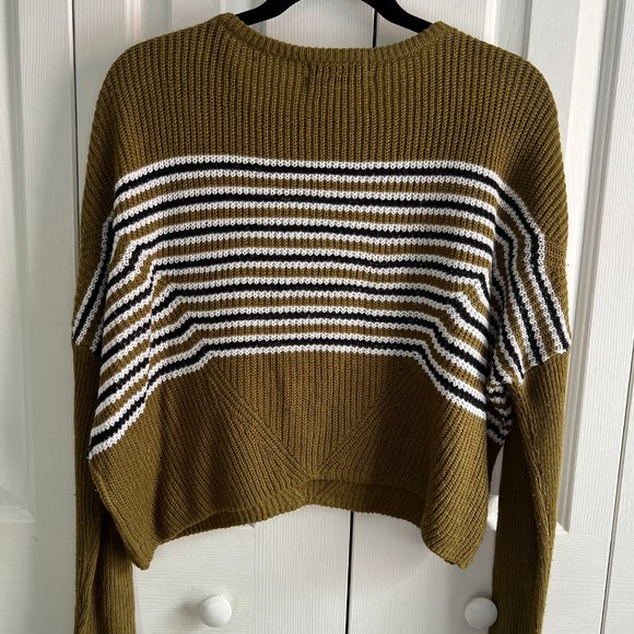 Urban Outfitters Moss Green Pullover Sweater with Black & White Stripes - Picture 2 of 3